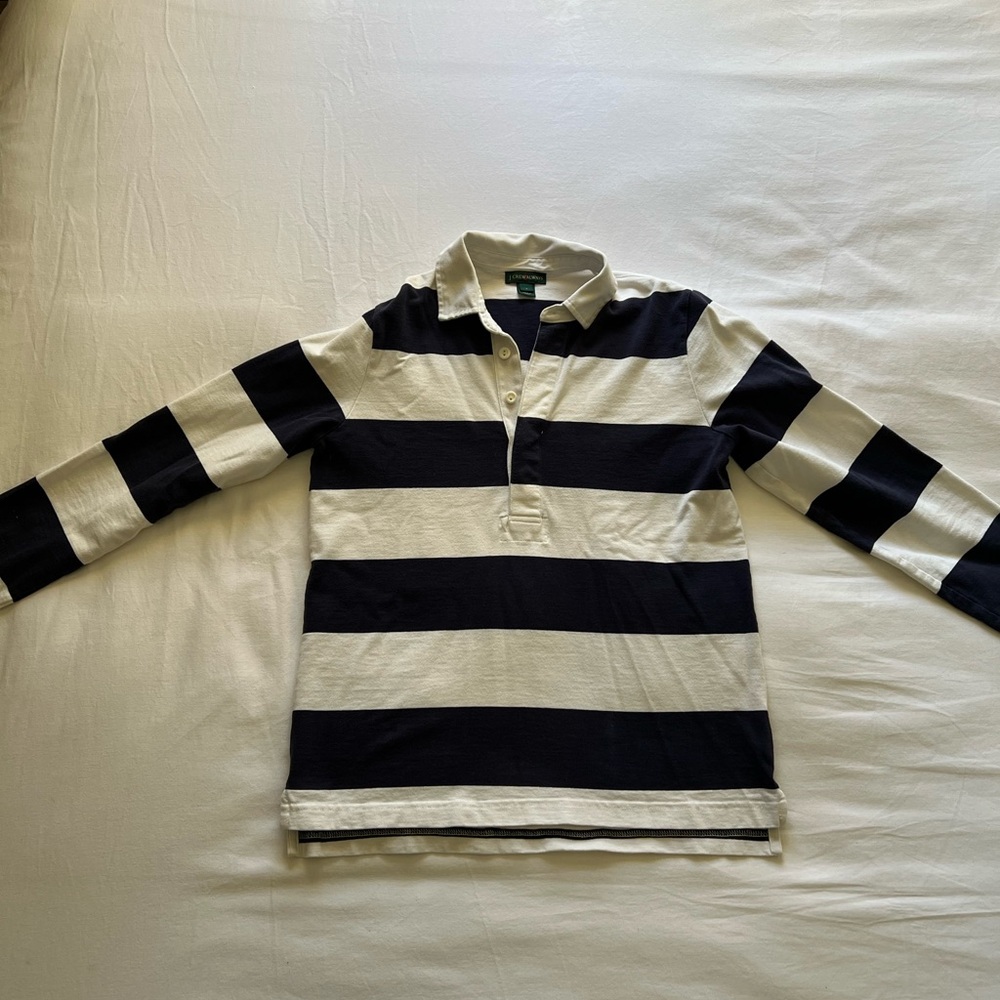 J. Crew Navy and White Striped Rugby Long Sleeve